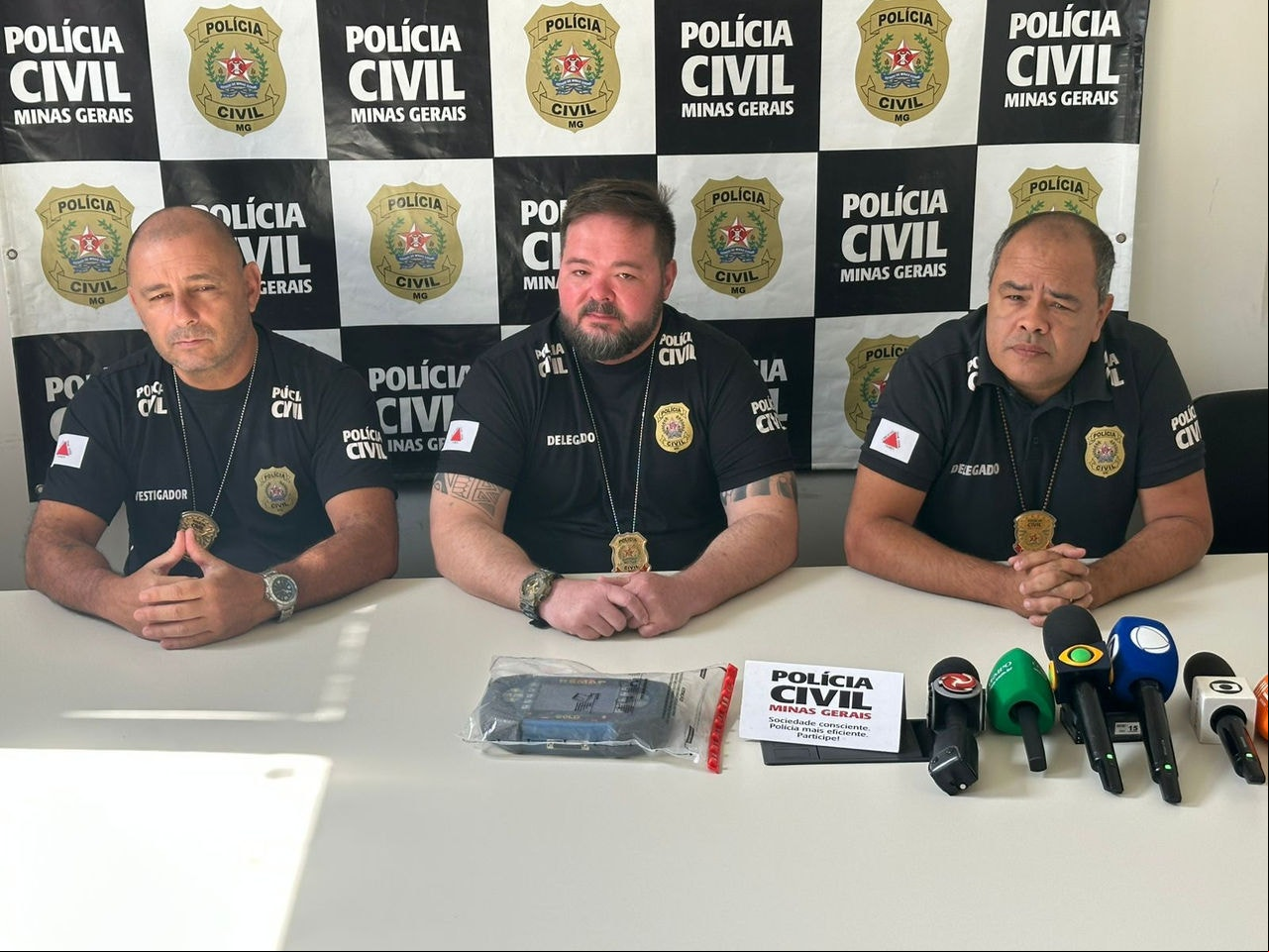 Policiais da Divisão Especializada em Prevenção e Investigação a Furto e Roubo de Veículos Automotores concederam coletiva de imprensa nesta sexta (13)